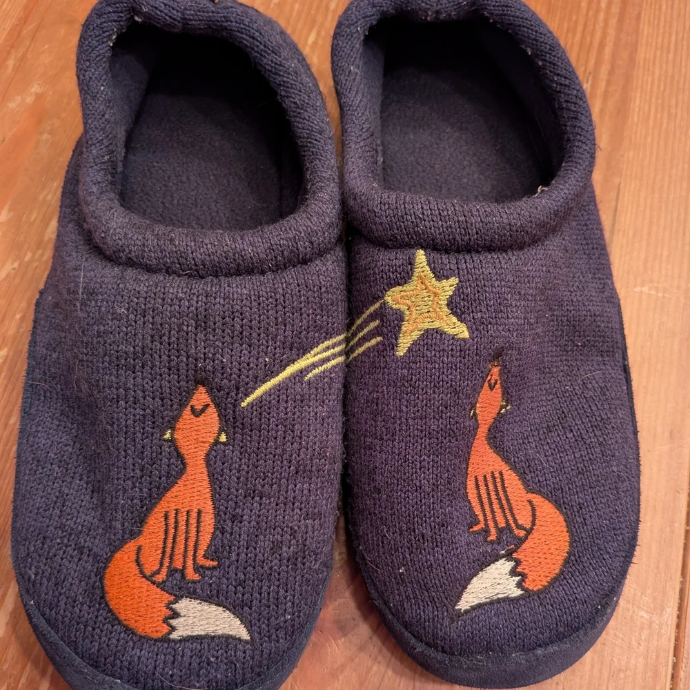 L.L. Bean Charming Fox and Star Navy Slippers Kids Size 3-4